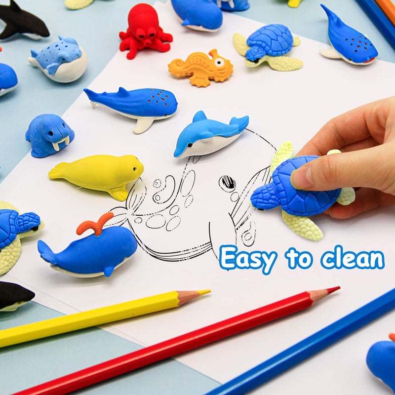 Satomoto 40 pcs Sea Animal Erasers for Kids Desk Pet, 3D Take Apart Animal Pencil Erasers for Kids Classroom Prizes, Class Treasure Box,Game Rewards,Party Favors - Image 3